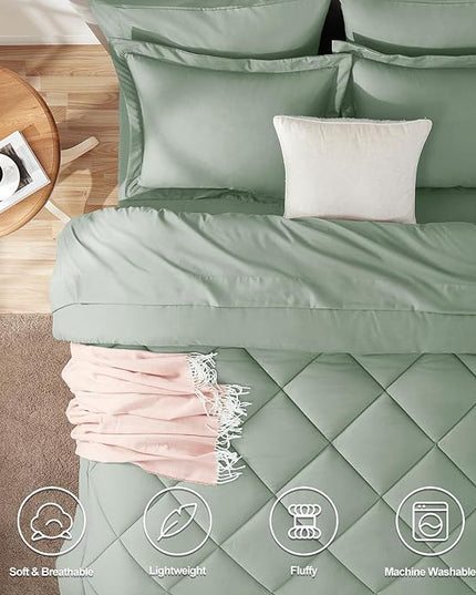 CozyLux Twin Comforter Set with Sheets 5 Pieces Bed in a Bag Sage Green All Season Bedding Sets with Comforter, Pillow Shams, Flat Sheet, Fitted Sheet and Pillowcases - LeafyLoom