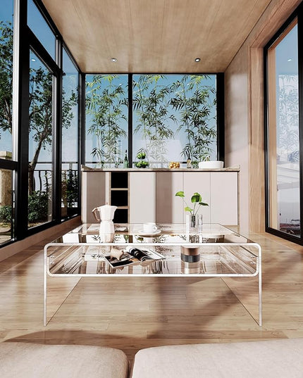 Acrylic Coffee Table for Living Room Clear Rectangle Lucite Table with Open Storage Shelf, Clear - LeafyLoom