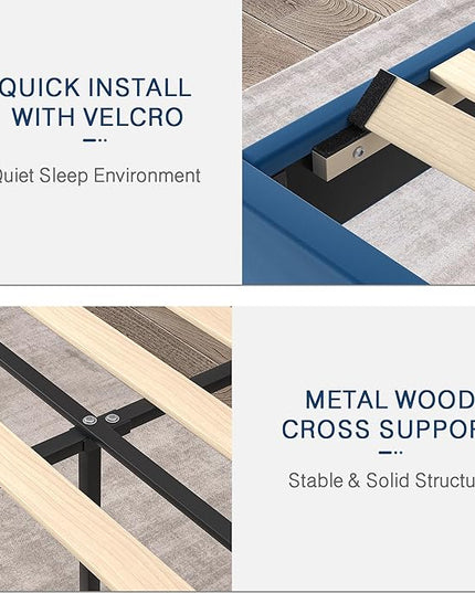 VECELO Full Size Platform Bed Frame with Height Adjustable Upholstered Headboard, Modern Mattress Foundation,Strong Wood Slat Support, No Box Spring Needed, Easy Assembly - LeafyLoom