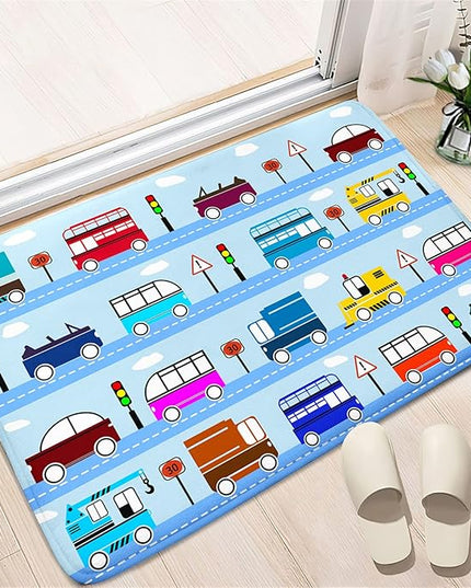 Car Rug Car Play Mat Kids Rugs for Playroom Car Rug Play Mat Rugs for Boys Bedroom Car Carpet for Kids Play Rug for Cars and Trucks Car Rug for Boys Room,Light Blue 2'×3' - LeafyLoom