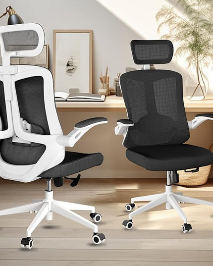 Office Chair 350LBS Capacity,Ergonomic Comfy Home Desk Chair,High Back Gaming Chair with Wheels, Mesh Computer Chair,Lumbar Support, Adjustable Headrest,Flip-up Armrest - LeafyLoom