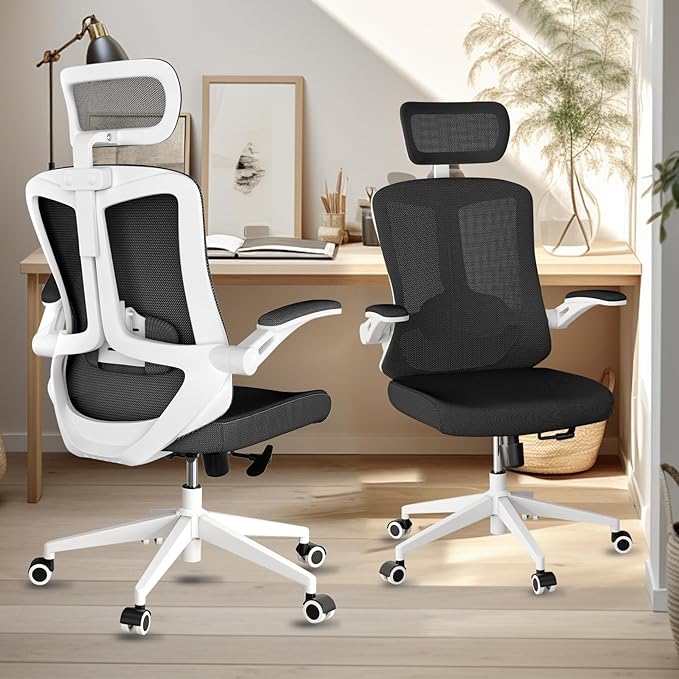 Office Chair 350LBS Capacity,Ergonomic Comfy Home Desk Chair,High Back Gaming Chair with Wheels, Mesh Computer Chair,Lumbar Support, Adjustable Headrest,Flip-up Armrest - LeafyLoom