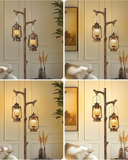 68" Rustic Farmhouse Tree Trunk Floor Lamp Country Brown Finish Wood Vintage Standing Tall Lamp with lantern Stepless Dimmable Industrial floor Lamp Decor for Bedroom Living Room Office Hotel - LeafyLoom