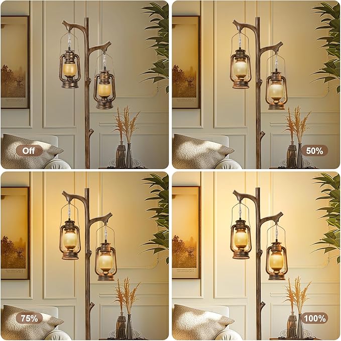 68" Rustic Farmhouse Tree Trunk Floor Lamp Country Brown Finish Wood Vintage Standing Tall Lamp with lantern Stepless Dimmable Industrial floor Lamp Decor for Bedroom Living Room Office Hotel - LeafyLoom