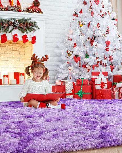 AROGAN Soft Rainbow Area Rugs for Girls Room 4x6 Feet, Fluffy Girls Bedroom Rugs, Princess Rug, Cute Colorful Carpet for Kids Teens Nursery Toddler, Purple - LeafyLoom