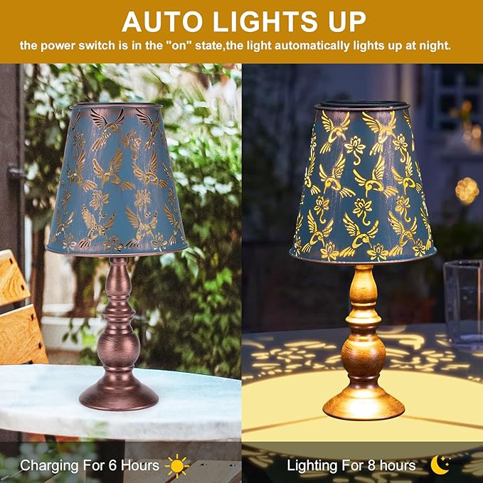 pearlstar Solar Table Lamps Bedside Lamps - Hummingbird Garden Waterproof Cordless Solar Table Lamps for Patio Garden Pathway Yard - LeafyLoom