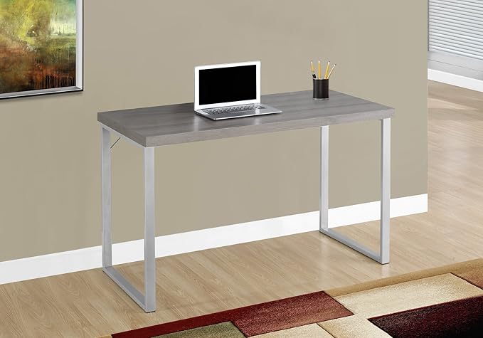 Monarch Specialties 7155 Computer Desk, Home Office, Laptop, 48" L, Work, Metal, Laminate, Brown, Grey, Contemporary, Modern Desk-48 L Dark Taupe Silver, 47.25" L x 23.75" W x 30" H - LeafyLoom
