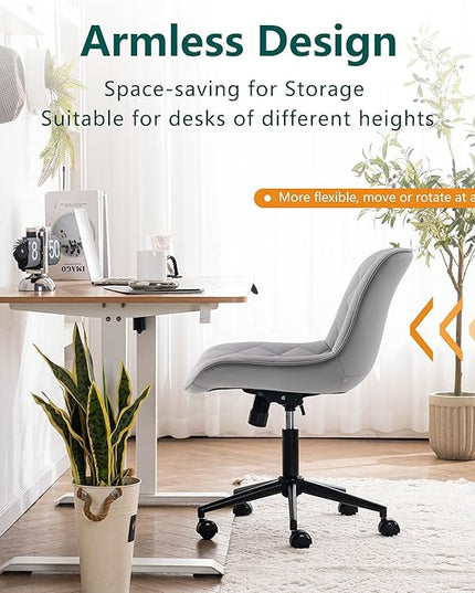 YOUNUOKE Comfortable Desk Chair, Home Office Chairs with Wheels, Armless Samll Comfy Vanity Chairs, PU Leather Computer Task Work Desk Chairs, Gery - LeafyLoom