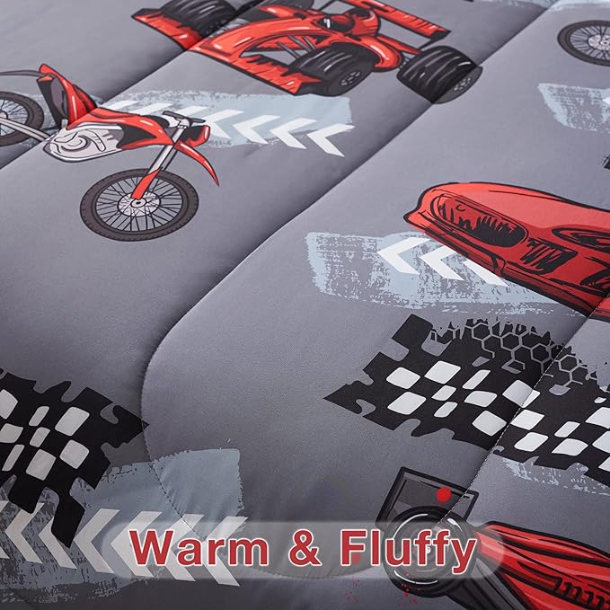 beeweed 2 Piece Kid Comforter Set Twin Size, Racing Car Bedding Set for Teen Boys Girls - LeafyLoom