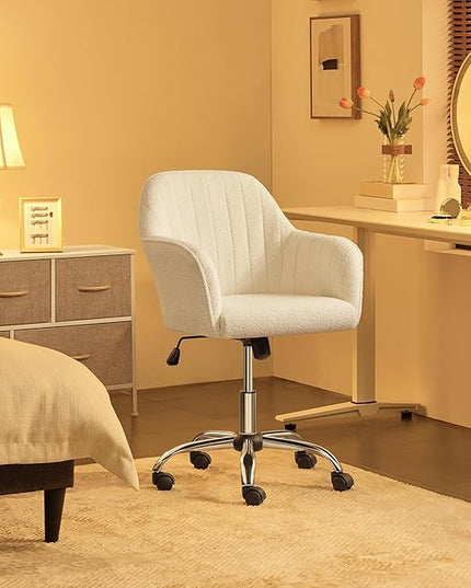 Yaheetech Office Desk Chair Height Adjustable Task Chairs Modern Office Chair Makeup Chair 360° Swivel Computer Chair Mid Back Chair Living Room Chairs with Arms&Stainless Base Accent Ivory - LeafyLoom