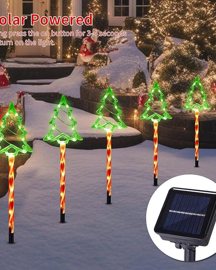 Solar Christmas Pathway Lights Outdoor Decorations, 8 Modes Xmas Tree Candy Lights Waterproof Led Garden Stake Lights for Walkway Yard Lawn Porch Holiday Decor 5-Pack (Red Green Xmas Tree Lights) BRIGHTDECK