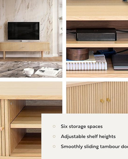 71’’ TV Stand with Storage and Shelves designed to fit 65’’ - 75’’ TVs. Wood Entertainment Center for Living Room and Bedroom, Media Console and Modern TV Console Table (Oak) - LeafyLoom