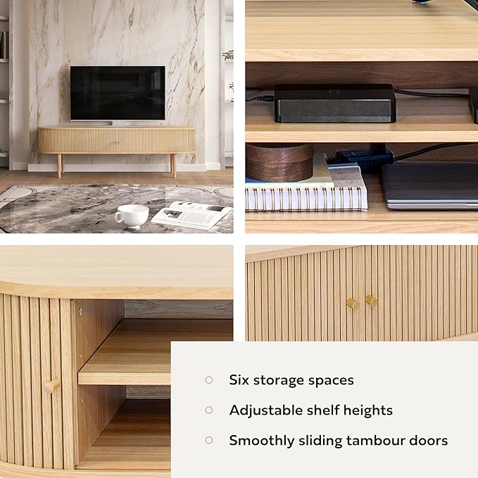 71’’ TV Stand with Storage and Shelves designed to fit 65’’ - 75’’ TVs. Wood Entertainment Center for Living Room and Bedroom, Media Console and Modern TV Console Table (Oak) - LeafyLoom