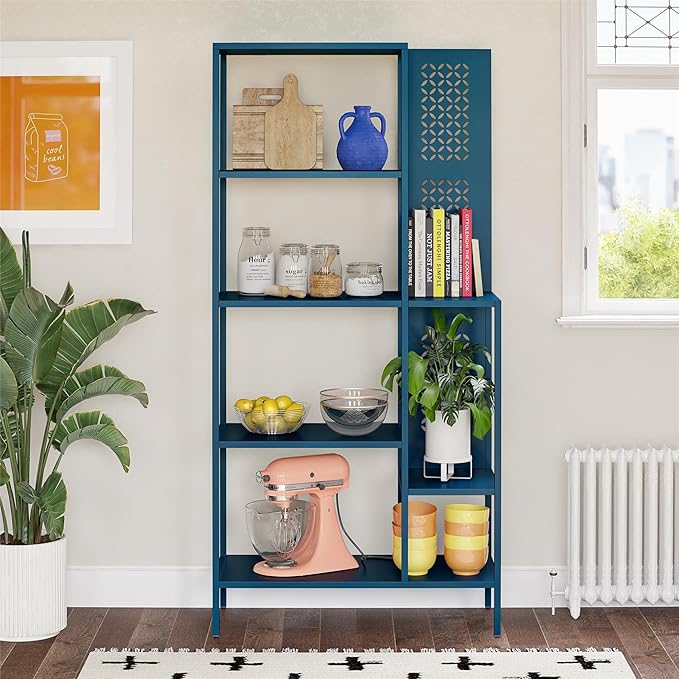 Mr. Kate Annie Metal Bookcase, Deep Ocean Blue - LeafyLoom