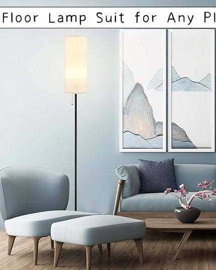 Floor Lamp for Living Room, Modern Standing Lamps with Lampshade, Minimalist Tall Lamp with Chain Switch for Living Room, Bedroom, Kids Room, Office,Standing Lamp LED Bulb Included (White Shade) - LeafyLoom