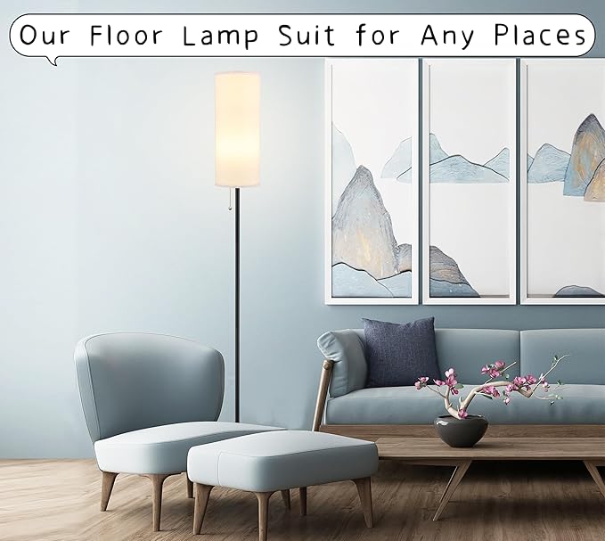 Floor Lamp for Living Room, Modern Standing Lamps with Lampshade, Minimalist Tall Lamp with Chain Switch for Living Room, Bedroom, Kids Room, Office,Standing Lamp LED Bulb Included (White Shade) - LeafyLoom