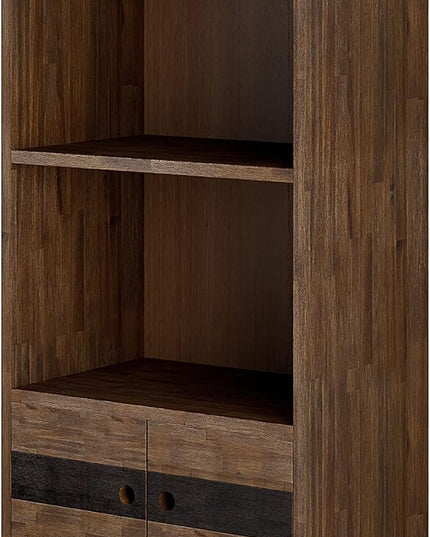 SIMPLIHOME Clarkson SOLID ACACIA WOOD 22 Inch Wide Contemporary Bookcase with Storage in Rustic Natural Aged Brown, For the Living Room, Study Room and Office - LeafyLoom