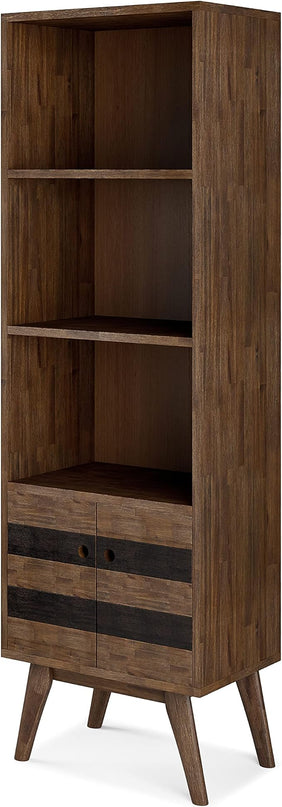 SIMPLIHOME Clarkson SOLID ACACIA WOOD 22 Inch Wide Contemporary Bookcase with Storage in Rustic Natural Aged Brown, For the Living Room, Study Room and Office - LeafyLoom