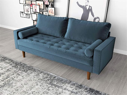 S5456 Mid Century Modern Velvet Upholstered Tufted Living Room Sofa, 69.68", Prussian Blue - LeafyLoom