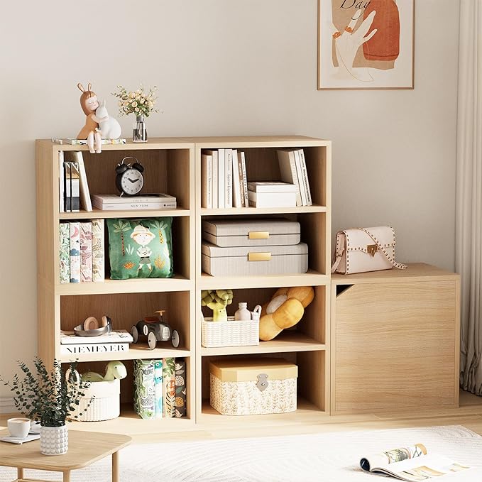 Storage Cube 2 Tires Natural Stackable Storage Shelf, Cubby Organizer Wooden Display Shelf Closet Organizer,Modern Cubical Bookcase Compact Storage Cabinet for Living Room Bedroom Office - LeafyLoom