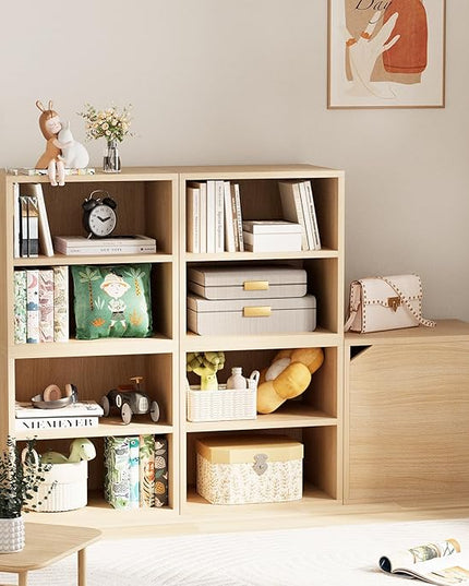 Storage Cube 2 Tires Natural Stackable Storage Shelf with Door, Cubby Organizer Wooden Display Shelf Closet Organizer,Modern Cubical Bookcase Small Storage Cabinet for Living Room Bedroom - LeafyLoom