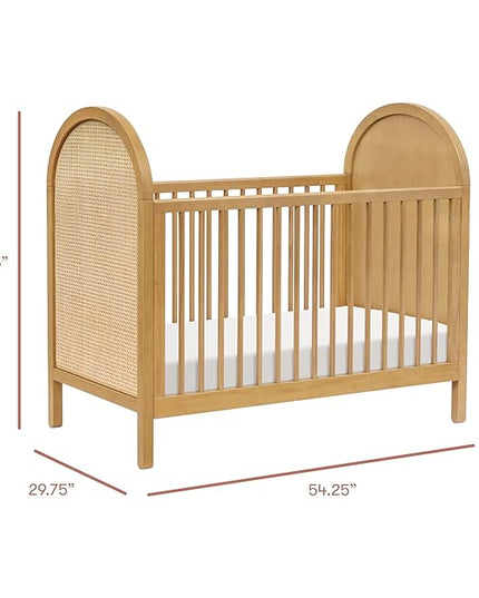 babyletto Bondi Cane 3-in-1 Convertible Crib with Toddler Bed Conversion Kit in Honey with Natural Cane, Greenguard Gold Certified - LeafyLoom