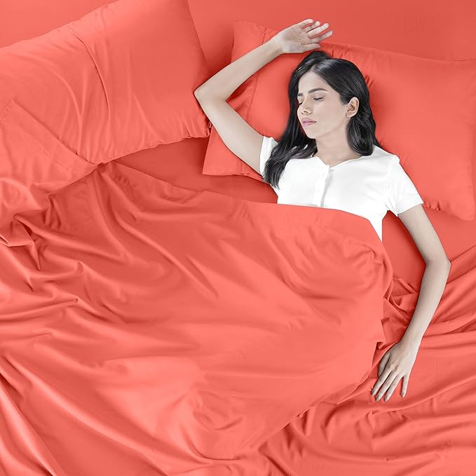 Utopia Bedding King Bed Sheets Set - 4 Piece Bedding - Brushed Microfiber - Shrinkage and Fade Resistant - Easy Care (King, Coral) - LeafyLoom