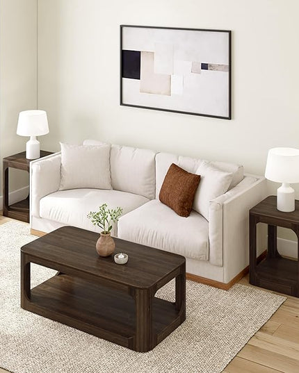 Plank+Beam Forma Coffee Table, Solid Wood 48 Inch Modern Coffee Table with Shelf, Contemporary Center Table with Storage Space, Rectangle Tea Table with Storage, Walnut - LeafyLoom
