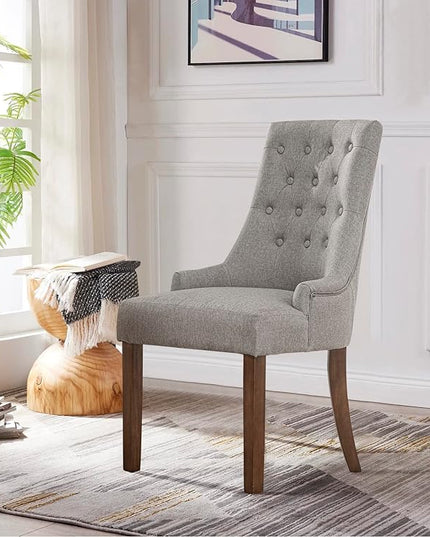COLAMY Wingback Upholstered Dining Chairs Set of 4, Fabric Side Dining Room Chairs with Tufted Button, Living Room Chairs for Home Kitchen- Light Grey - LeafyLoom