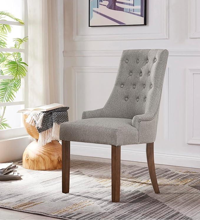 COLAMY Wingback Upholstered Dining Chairs Set of 4, Fabric Side Dining Room Chairs with Tufted Button, Living Room Chairs for Home Kitchen- Light Grey - LeafyLoom