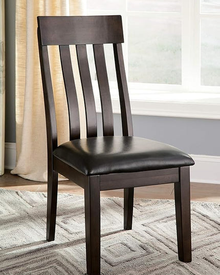 Signature Design by Ashley Haddigan Faux Leather Cushioned Rake Back Dining Chair, 2 Count, Dark Brown - LeafyLoom