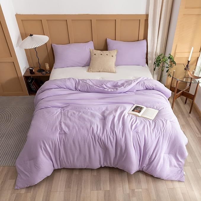 ROSGONIA King Size Comforter Set Lavender, 3pcs (1 Boho Purple Comforter & 2 Pillowcases), Soft Bedding Lightweight Bedspread Blanket Quilts - LeafyLoom