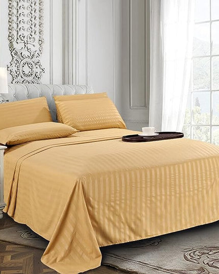 Elegant Comfort Best, Softest, Coziest 6-Piece Sheet Sets! - 1500 Premier Hotel Quality Luxurious Wrinkle Resistant 6-Piece DAMASK STRIPE Bed Sheet Set, Queen Camel/Gold - LeafyLoom