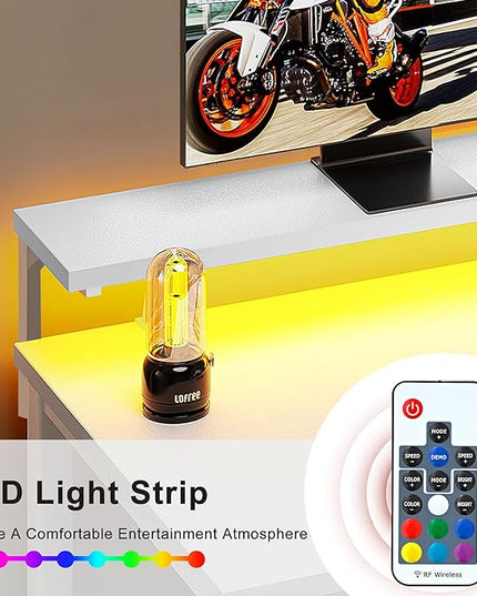 Need 60 inch Computer Desk with LED Lights & Power Outlets, Large Home Desk with Monitor Shelf, Writing Table Gaming Desk Home Office Desk, White - LeafyLoom