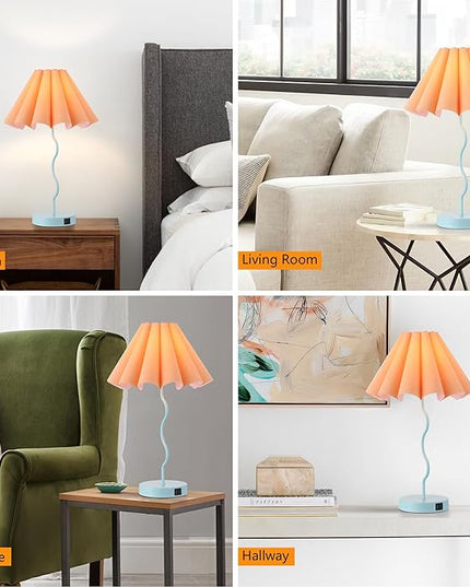 Modern Table Lamp for Bedroom Nightstand Touch Lamps Set of 2 Orange Blue Lamps for Living Room End Table Dimmable Table Lamp with USB Port and Outlet - LeafyLoom
