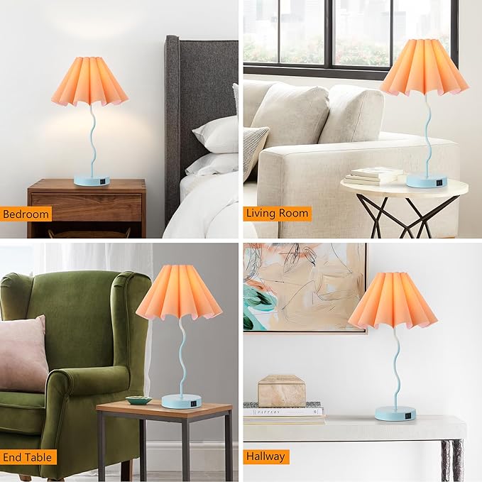 Table Lamps for Living Room Blue Orange Lamp Bedroom Nightstand Lamp Modern Touch Dimmable Lamp with USB Port and Outlet - LeafyLoom