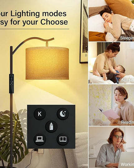 BoostArea Floor Lamp for Living Room,Arc Floor Lamp with Remote Control,Stepless Dimmable Brightness & Colors Temperature 2700k-6500k,Modern Standing Lamp for Bedroom Study Room Office,Jute - LeafyLoom