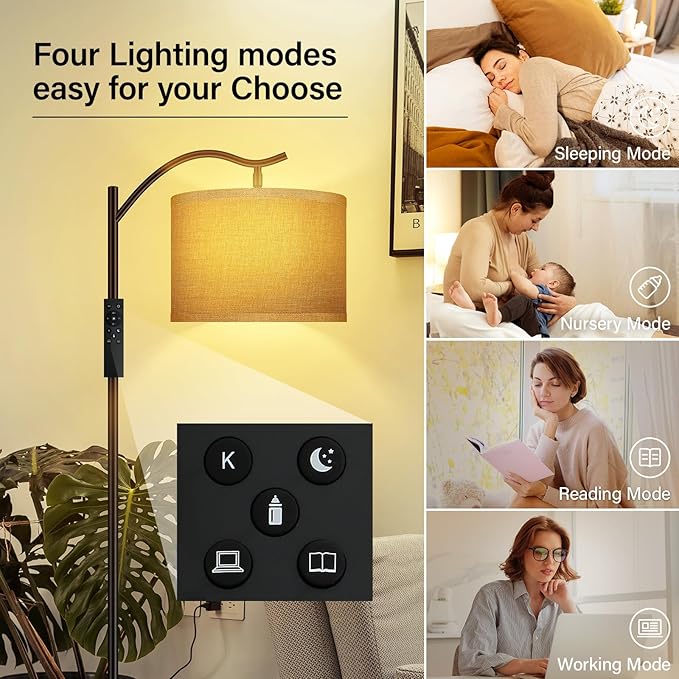 BoostArea Floor Lamp for Living Room,Arc Floor Lamp with Remote Control,Stepless Dimmable Brightness & Colors Temperature 2700k-6500k,Modern Standing Lamp for Bedroom Study Room Office,Jute - LeafyLoom