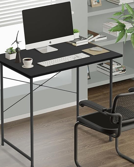 HealSmart Home Office Computer Desk, Modern Style Design with Headphone Hooks for Working, Writing and Gaming, 32 Inch, Black - LeafyLoom