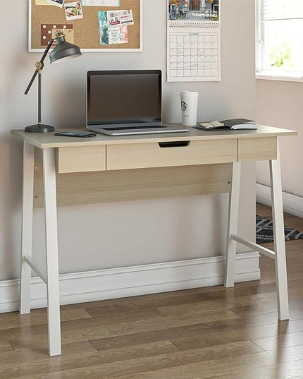 Ameriwood Home Oxford Computer Desk with Drawer, Pale Oak - LeafyLoom