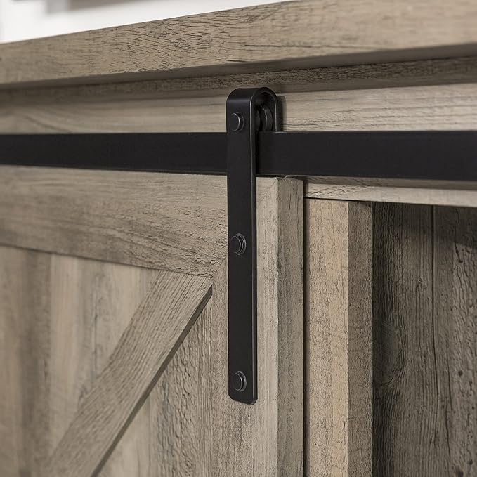 Walker Edison Corbin Modern Farmhouse Sliding X Barn Door TV Stand for TVs up to 80 Inches, 70 Inch, Grey Wash - LeafyLoom