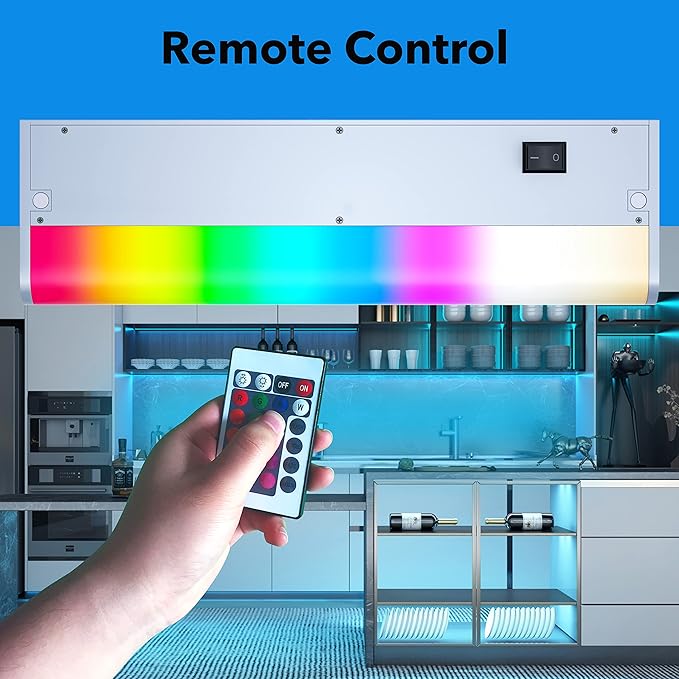 LED Smart Under Cabinet Lights Hardwired or Plug in White and Color Ambiance Dimmable with Remote Control Work with Amazon Alexa, Google App Controlled Under Counter Lighting (12 Inch) LAMPAOUS