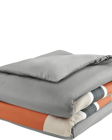 Comfort Spaces Casual Comforter Set Sporty Design, Vibrant Color, Active Lifestyle Boys Bedroom Décor, All Season Soft Microfiber Bedding Set, Decorative Pillow, Sham Grey/Orange Queen 4 Piece - LeafyLoom
