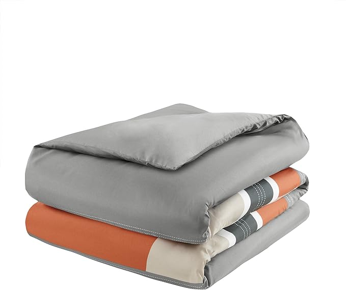 Comfort Spaces Casual Comforter Set Sporty Design, Vibrant Color, Active Lifestyle Boys Bedroom Décor, All Season Soft Microfiber Bedding Set, Decorative Pillow, Sham Grey/Orange Queen 4 Piece - LeafyLoom
