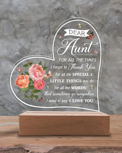 Acrylic Night Light Gifts for Aunt - Dear Aunt I Love You - Aunt Gifts from Niece and Nephew - Christmas, Thanksgiving, Birthday Gifts for Aunt - LeafyLoom