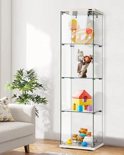 VIVOHOME 4 Layers 15.7''W x 15.7''D x 62.6''H Glass Display Cabinet Countertop Showcase with Lock, 5mm Tempered Glass 25mm MDF Base - LeafyLoom