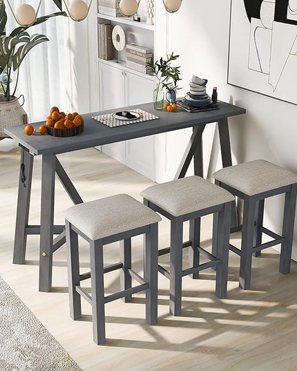 RITSU Multipurpose Set with 3 Upholstered Stools, Easy to Assemble, Table Weight Capacity 350 LBS, for Living, Guest Room, Home Bar, Kitchen, Gray, 3-Piece - LeafyLoom