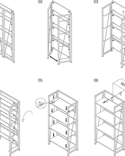 4NM No-Assembly Folding Bookshelf Storage Shelves 4 Tiers Vintage Bookcase Standing Racks Study Organizer Home Office (Natural and White) - LeafyLoom