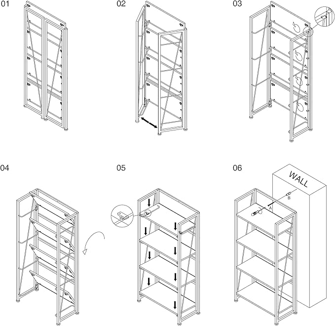 4NM No-Assembly Folding Bookshelf Storage Shelves 4 Tiers Vintage Bookcase Standing Racks Study Organizer Home Office (Natural and White) - LeafyLoom