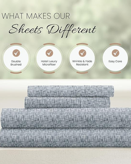 Linen Market 4 Piece King Bedding Sheet Set (Light Blue Chambray) - Sleep Better Than Ever with These Ultra-Soft & Cooling Bed Sheets for Your King Size Bed - Deep Pocket Fits 16" Mattress - LeafyLoom